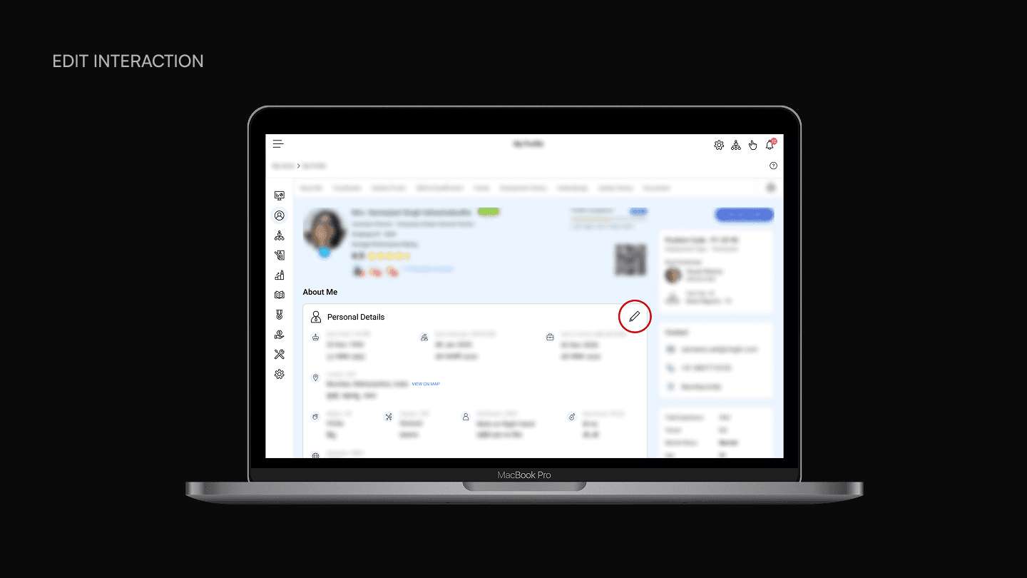 Personal Details section with pencil icon for per-section editing.