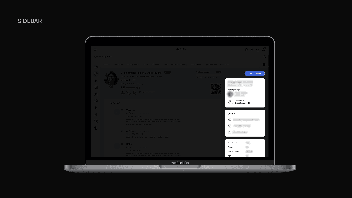Right sidebar showing skills, career highlights, and language proficiency.