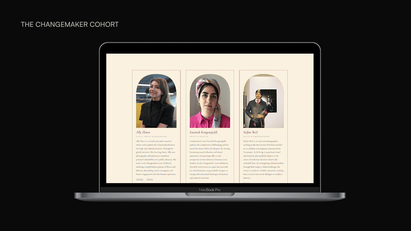 Changemaker Cohort page with profile cards
