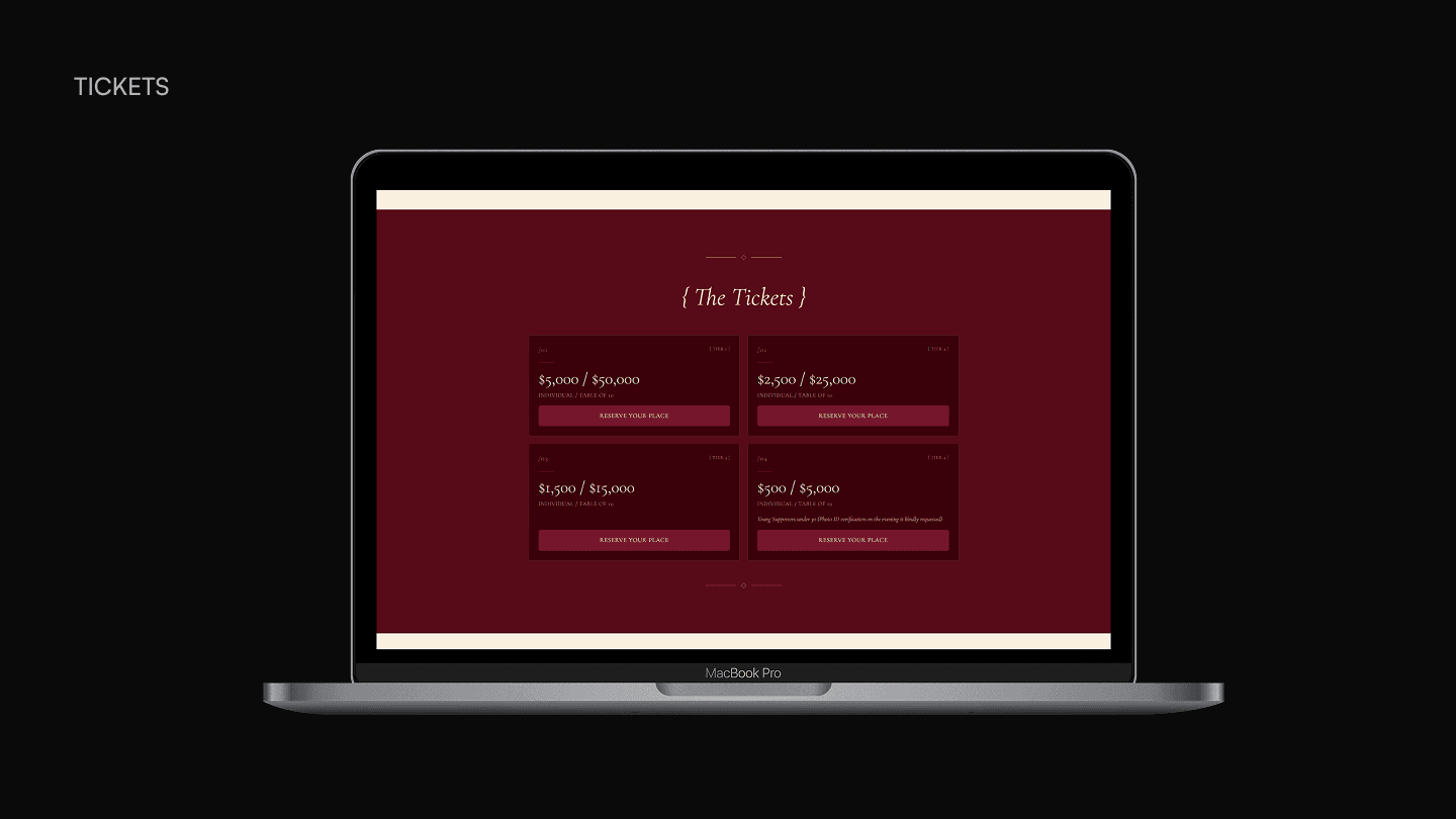 Tickets page with custom ACH purchase flow